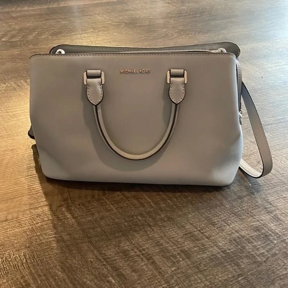 Michael Kors Gray Satchel with Sleek Design and Metallic Accents - Picture 1 of 16